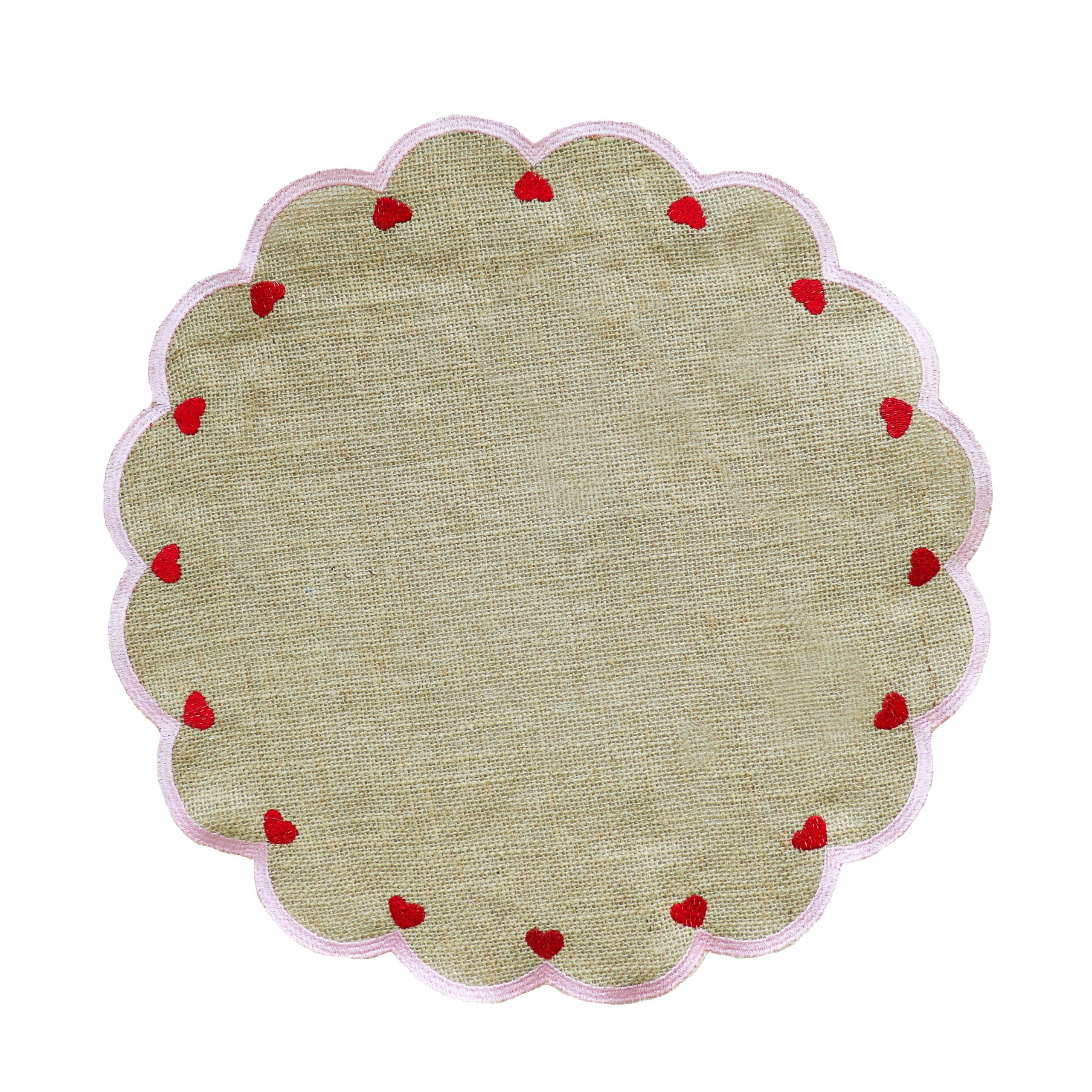 Burlap Scallop Heart Placemat